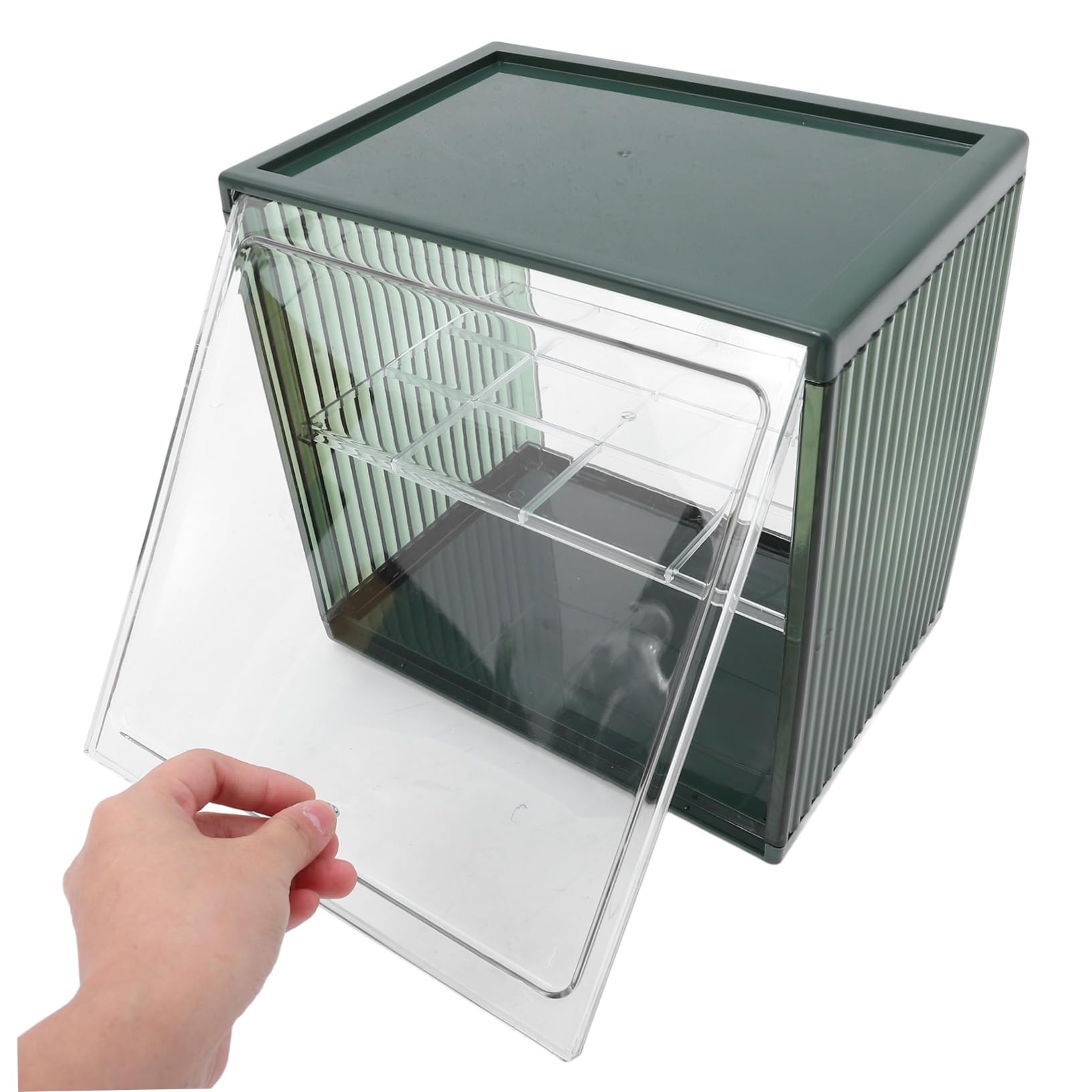 Caja de Pan de Dos Pisos, Plástico Transparente, Verde, Gran Capacidad