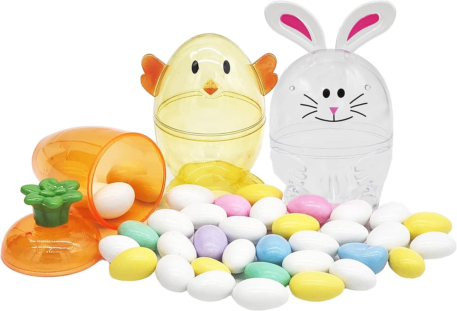 Fillable Easter Carrots, Bunny, and Chick 48-Pack Containers, Perfect Characters for Easter Egg Hunt, Basket Stuffers Filler, Surprise Carrot, Classroom Price Supplies, Party Favor