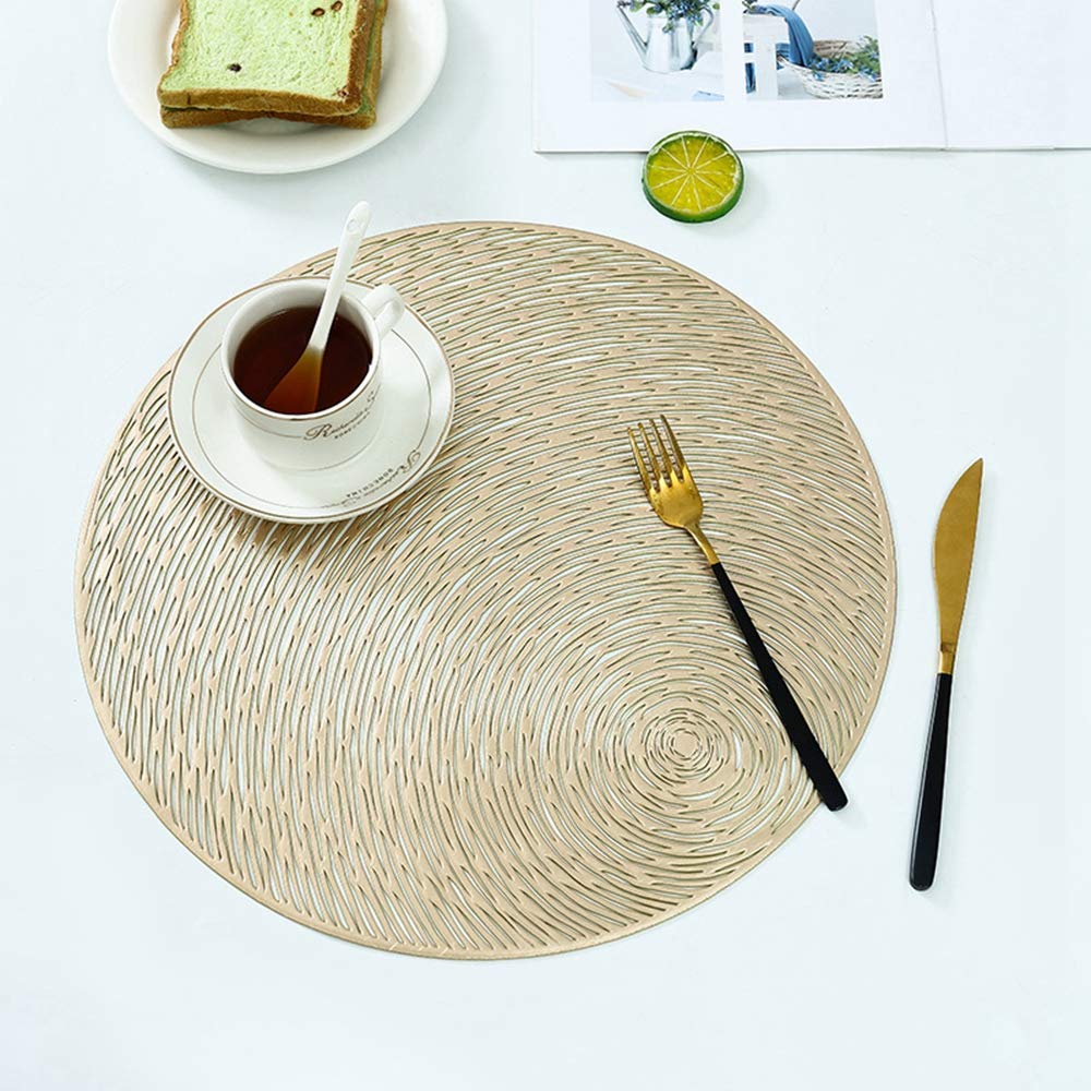4 pièces 38 cm Rond Cuisine napperon PVC Tables à Manger sous-Verres Ensemble pour Maison hôtel Restaurant café Tasse Pad (Or) (Or)