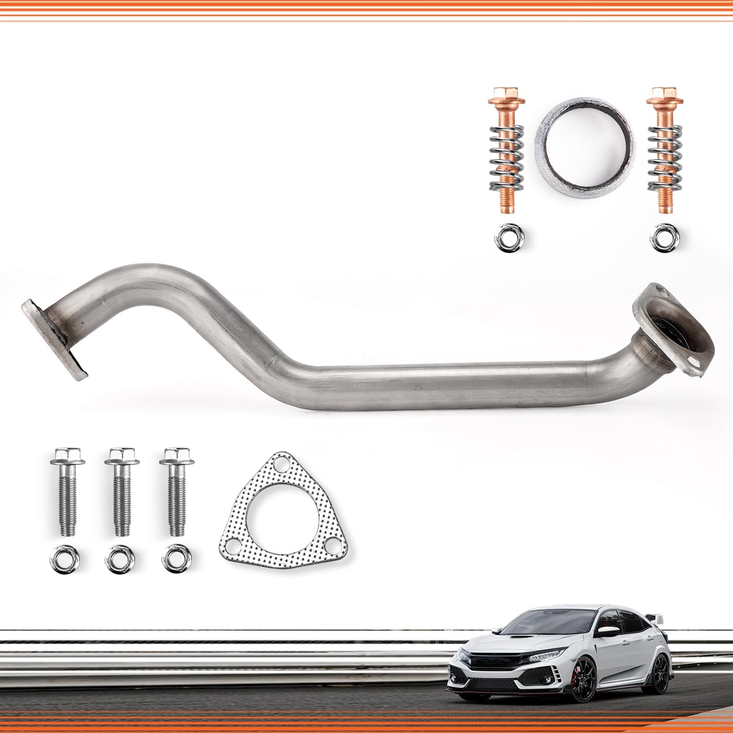 Stainless Steel Front Pipe 2.0"(OD) Inlet & Outlet Direct Fit For 2006-2011 Honda Civic 1.8L Include Gasket and Bolt kit Part Number:18210-SNE-A01(53697VK-HC02)