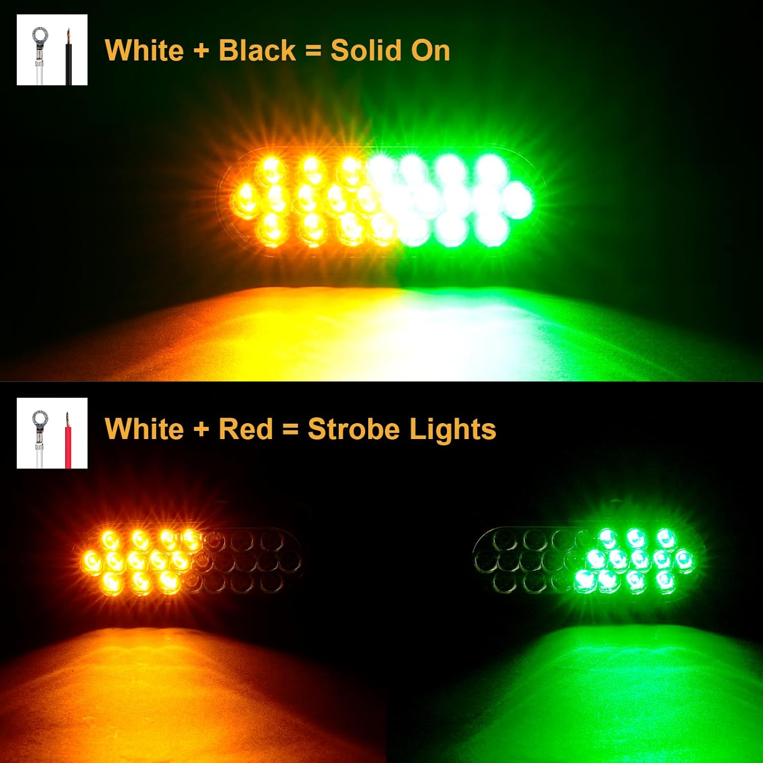 4 Pcs 6.5 Inch Oval LED Amber/Green Strobe Lights - 24 LED Trailer Tail Strobe Lights for Truck Towing Trailers, with Rubber Grommets and 3-Prong Wire Pigtails, Waterproof 10V-30V 4PCS