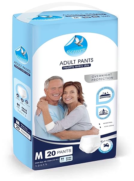 [ NEW LAUNCH ALERT ] Glider Premium Pull Up Pants Adult Diapers 20 Pcs, with Stretchable Waistband, Maximum Absorbency with Overnight Protection for Active Men and Women (61-115 cm | 24-45 Inches) ( Medium, 20-Count)