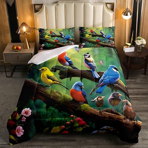 Miniatura 5 de Juego de edredón de colibrí para niños, lindo pájaro, para adultos, mujeres, niñas, juegos de ropa de cama de pájaro cardenal, estilo rústico,