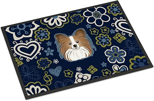 Miniatura 159 de Caroline's Treasures BB1449JMAT - Tapete de bienvenida de carlino negro, 24 x 36 pulgadas, tapete azul para puerta delantera, para interiores