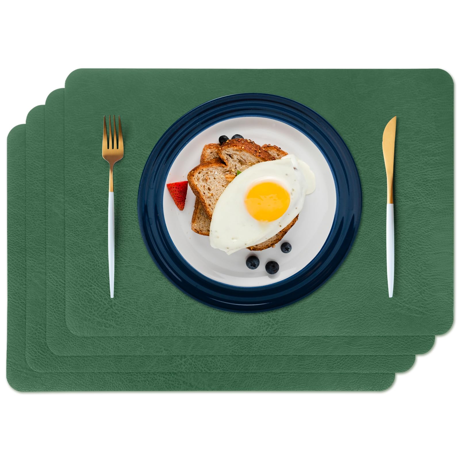 Faux Leather Placemats Set of 4 Double-Sided Design Non-Slip and Waterproof Table Mats for Kitchen, Home, Restaurant, Dining Table 44 x 30cm (Green+Grey)