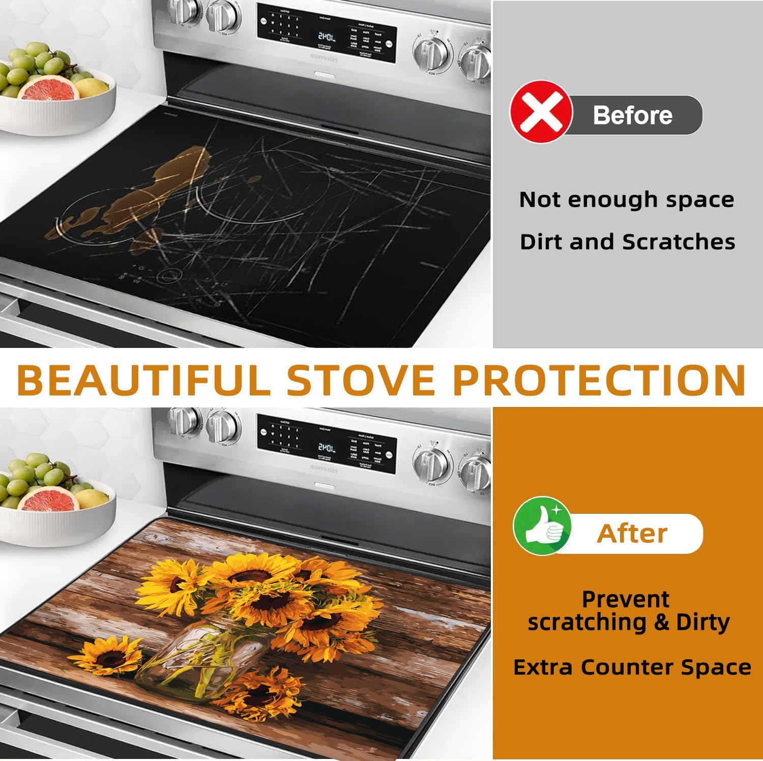 Vase of Sunflowers Electric Stove Top Cover Protector,Vintage Floral Plant Stove Top Covers for Gas Burners,Cooktop Mat for Ceramic Glass Cooktop Protector,Glass Top Stove Cover