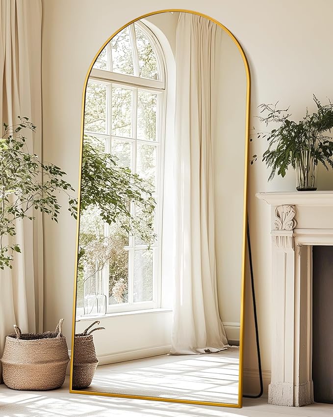Suidia Arched Full Length Mirror, 71"x32" Floor Mirror Freestanding, Floor Standing Full Body Mirror with Stand for Bedroom, Hanging Mounted for Living Room Cloakroom, Gold