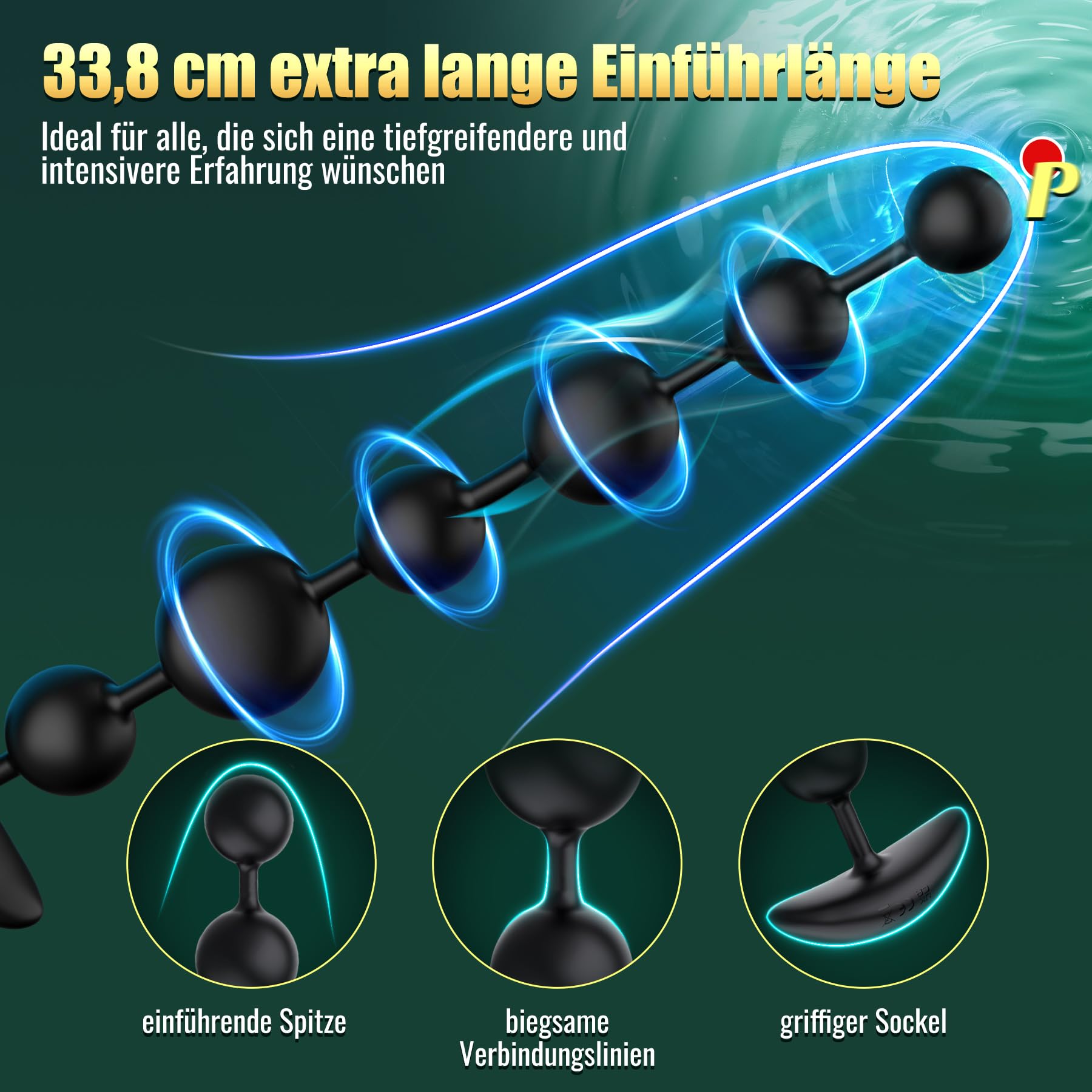 Gode Homme pour Anus avec 6 Perles Anales, Vibromasseur Homme Sex Toys Anals Plug Homme pour Anus Gay, Prostate Stimulant Vibrant avec 10x Vibration, Sextoyse Couple Plaisir Silicone Plug Anal Vibrant