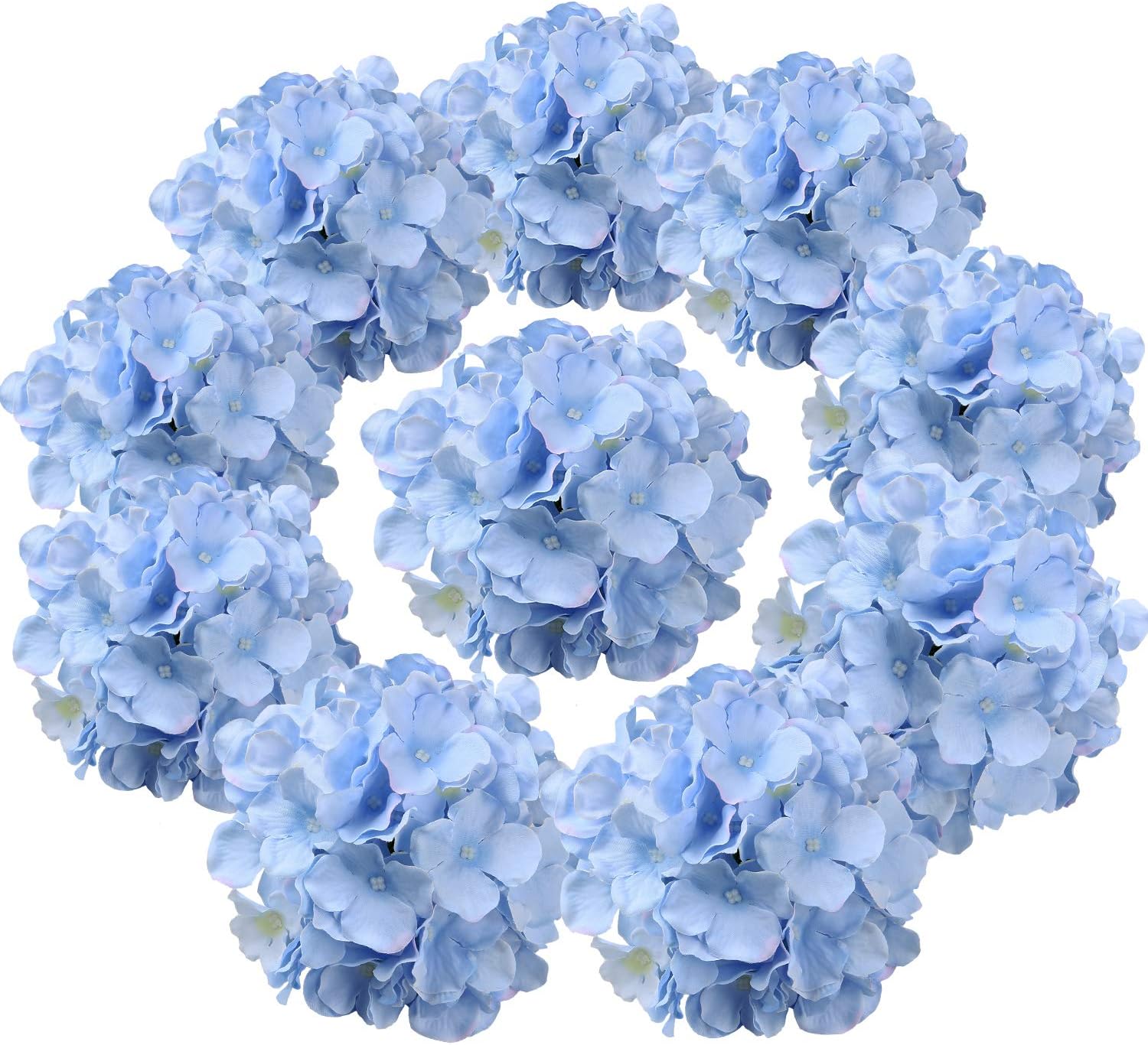 Flojery Silk Hydrangea Heads Artificial Flowers Heads with Stems for Home Wedding Decor,Pack of 10 (Blue)