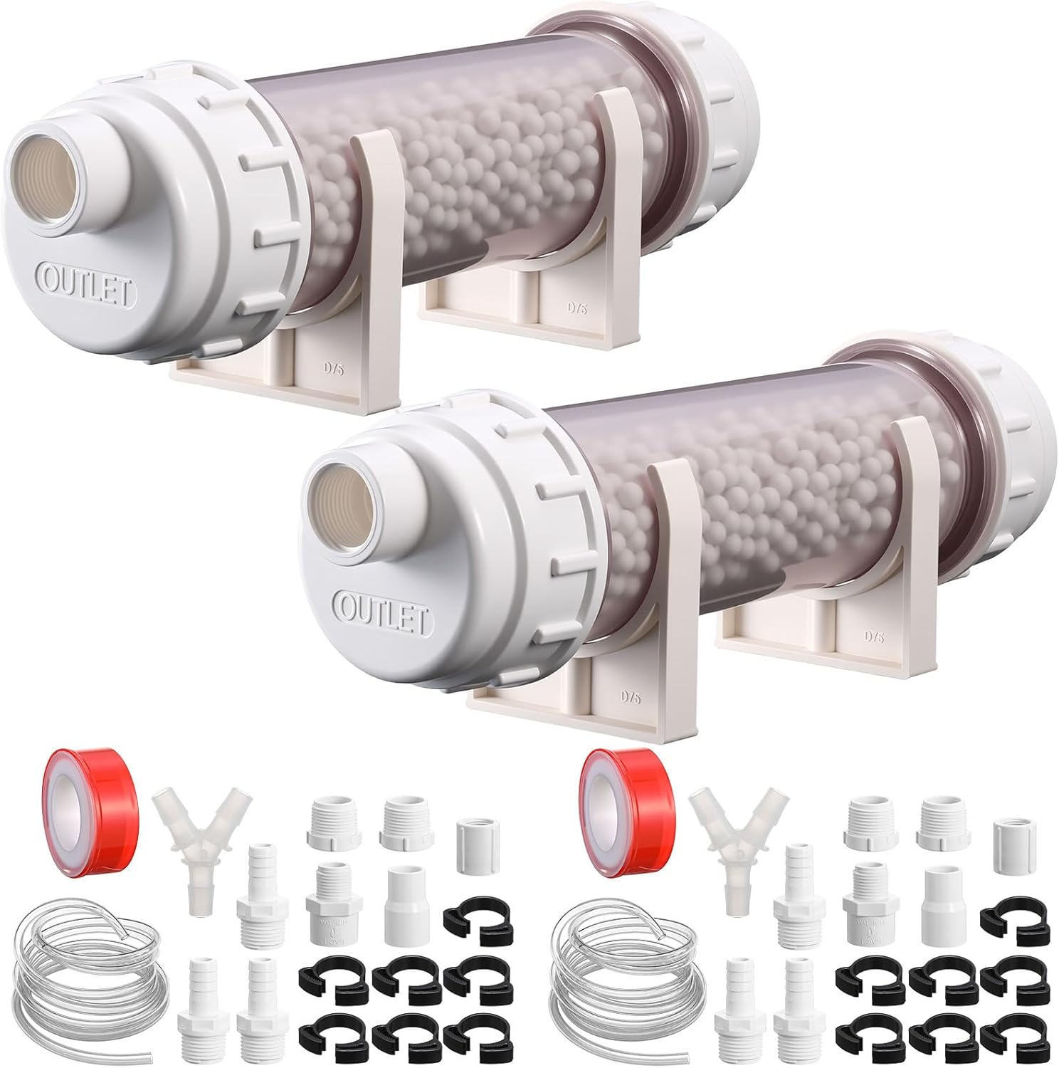 Lounsweer 1 Pcs Condensate Neutralizer Kit with 925g Ceramic Balls, Transparent Tube with Complete Fittings, Wall-Mount Clamps, PVC Tubing PTFE Tape, etc. for HVAC Furnace & Boiler Replaceable Media