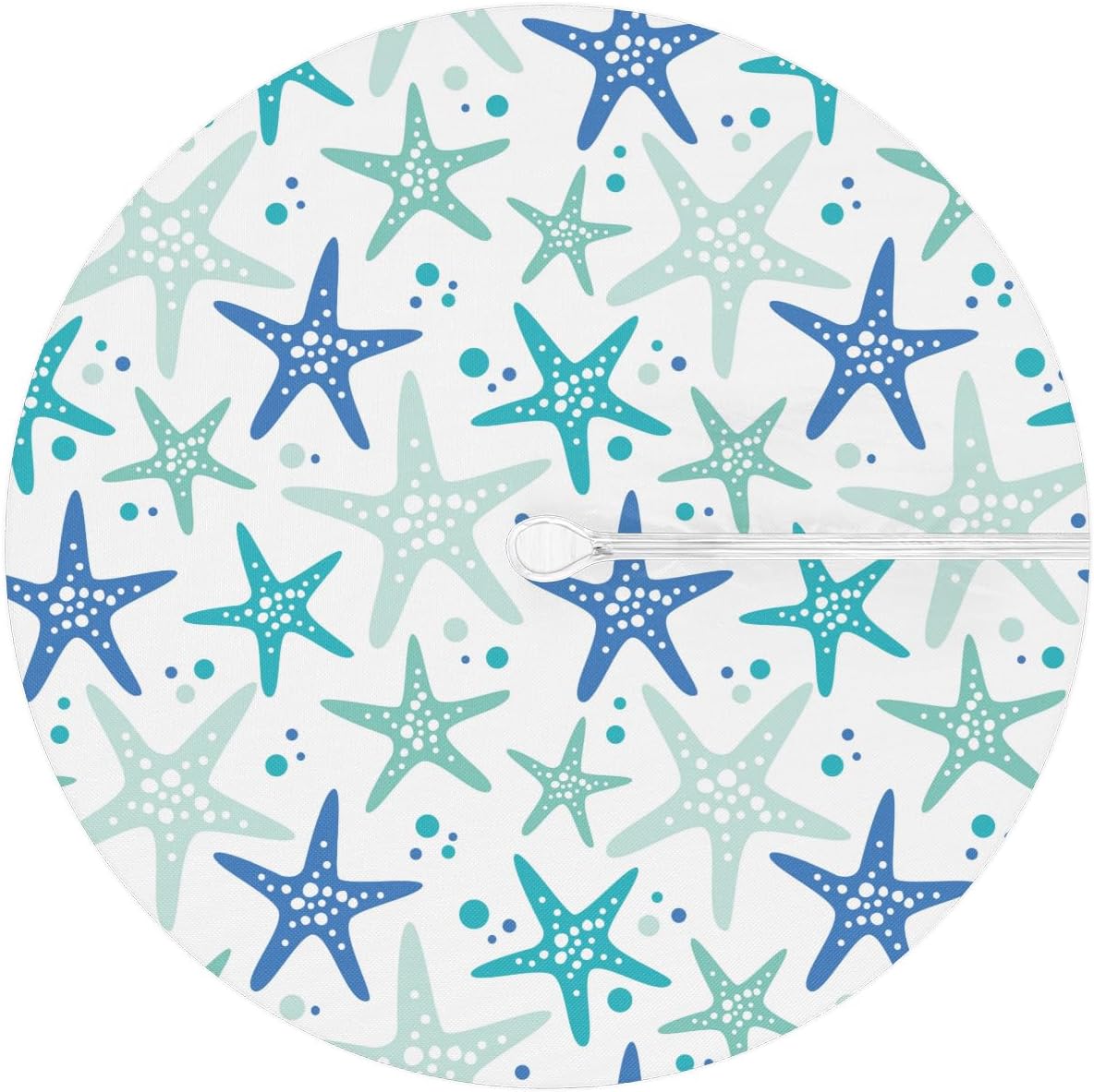 Fitted Round Tablecloth with Umbrella Hole and Zipper Starfish Outdoor Elastic Table Cloth 45"-56" Oil-Proof Waterproof Blue Starfishes Patio Table Cover for Picnic Party