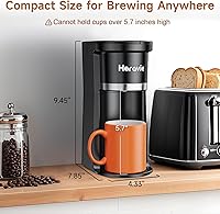 Vista 4 de Small Single Serve Coffee Maker, Fast Brew One Cup Coffee Machine for K Cup and Grounds, 6 to 12 oz. Brew Sizes, Capsule Coffee Machine with