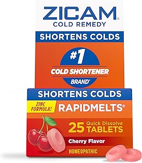 Zicam Cold Remedy Zinc Rapidmelts, Cherry Flavor, Homeopathic, Cold Shortening Medicine, Shortens Cold Duration, 25 Count