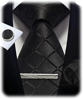 – Mens Tie Set, Striped Plaid Tie Formal Necktie, Pocket Squares Ties Clips Cufflinks Classic Set for Men (KE-18)