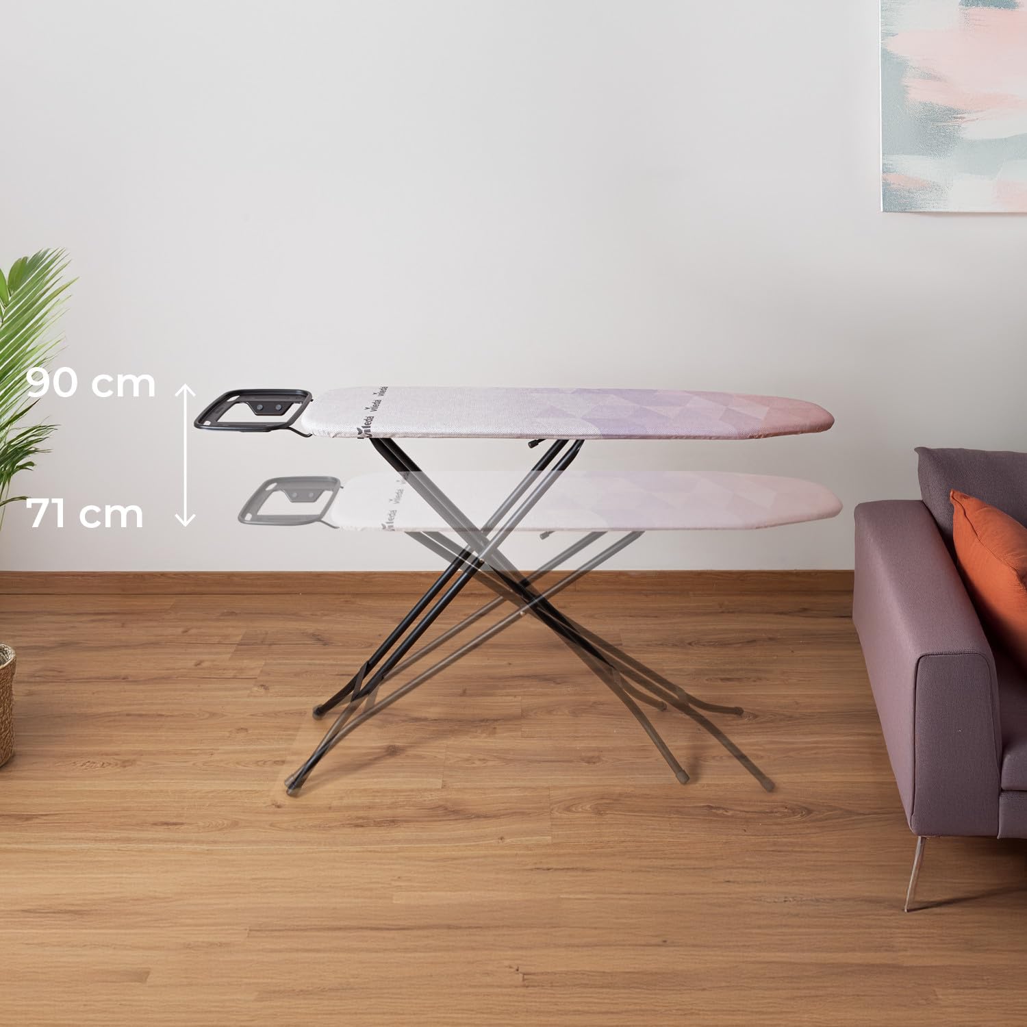 Vileda Diamond S Asse da Stiro | Come nuovo più a lungo | Con rivestimento in biossido di titanio | Compatto e leggero | Altezza regolabile fino a 90 cm | Piano stiro 114x33 cm
