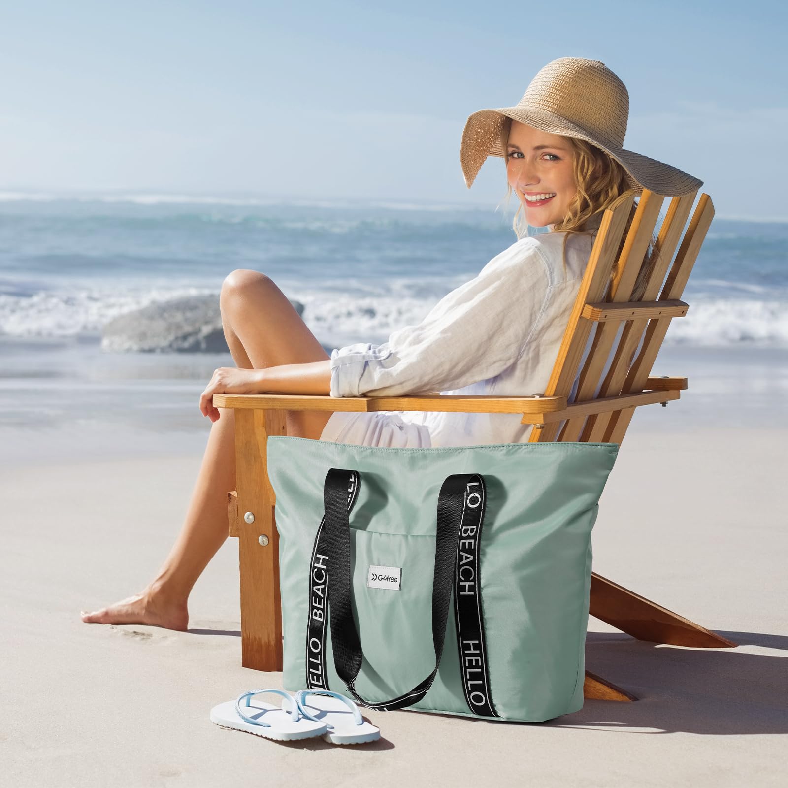 G4Free Strand-Tragetasche, wasserdicht, sanddicht, Umhängetasche, Strandtasche, große Sporttasche, Einkaufstasche für Damen