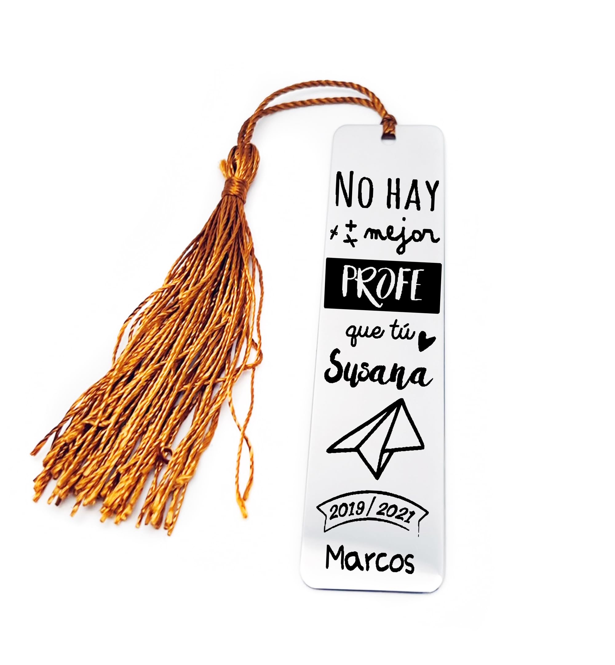 Rincón del Artesano Málaga Marcapáginas Personalizado Plata de Ley 925/1000. Regalo Fin de Curso. Regalo Profesores. Regalo Seño. Punto de libro Personalizado. Modelo No Hay Mejor Profe Avión