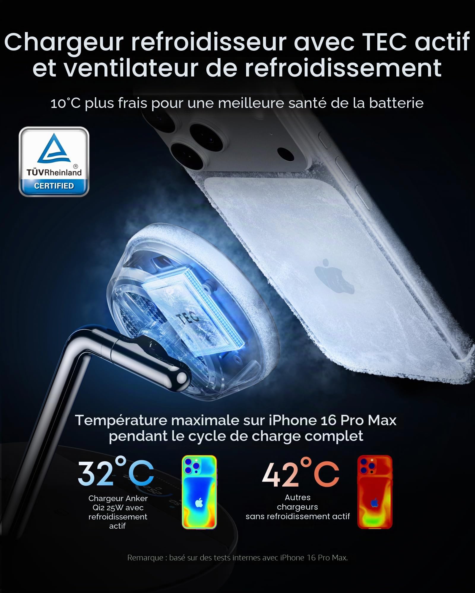 Anker Station de Charge 3 en 1 Compatible avec Prime MagSafe, Station de Charge sans Fil Qi2 25 W, écran Intelligent avec Refroidissement Actif TEC, pour iPhone 17, Apple Watch, AirPods, et Plus