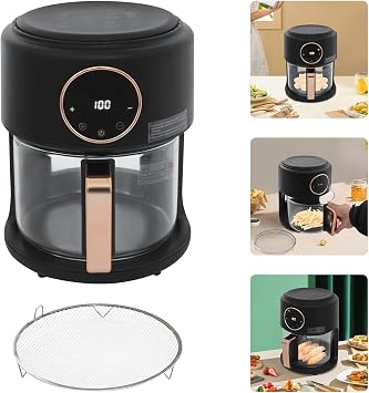 Glass Air Fryer, 4.2-1200w Powerful Air Fryer Roaster W/Grill, 360 Viewable & Touch Screen, 8 Preset Modes, Temp Range 176 F To 392 F For Home Kitchens,Restaurants(Black)