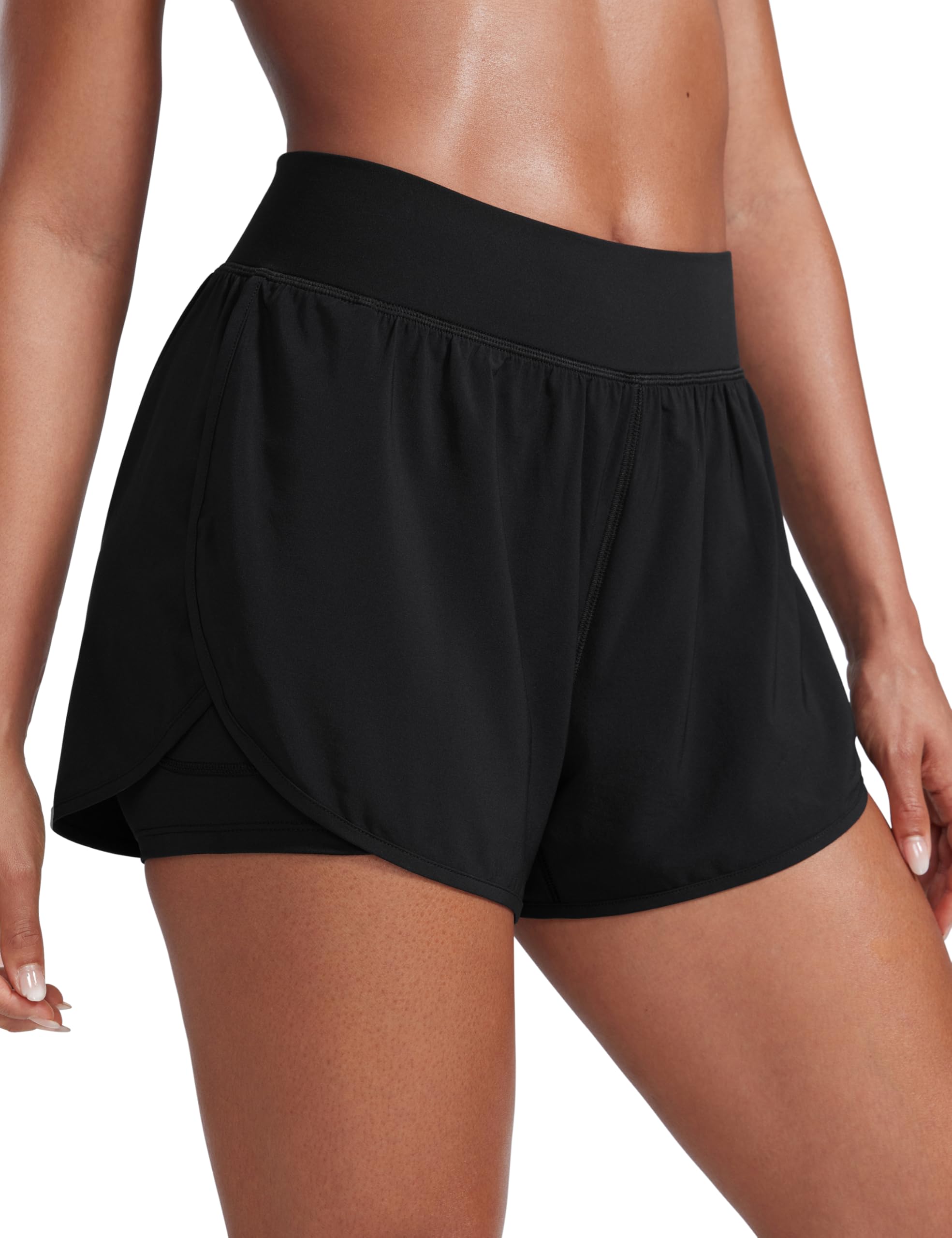 CRZ YOGA 2 in 1 Split Flat Rise Running Shorts for Women 3 - High Waisted Workout Athletic