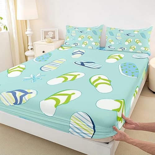 Miniatura 5 de Erosebridal Juego de sábanas de verano para la playa, tamaño individual, diseño a rayas, juego de ropa de cama kawaii con lunares, ropa de cama