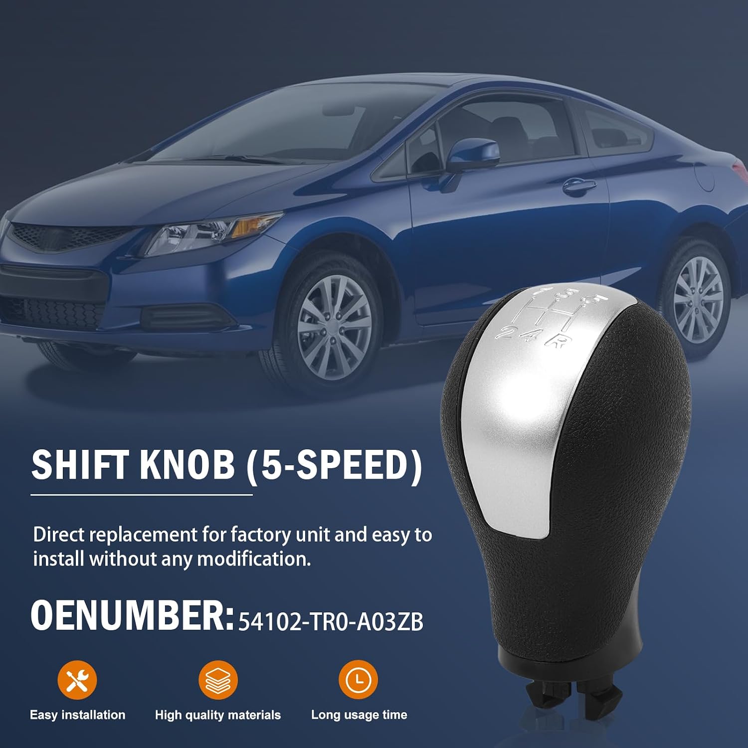 5 Speed Shift Knob Fit for Honda Civic 2012-2015 54102-TR0-A03ZB 54102TR0A03ZB