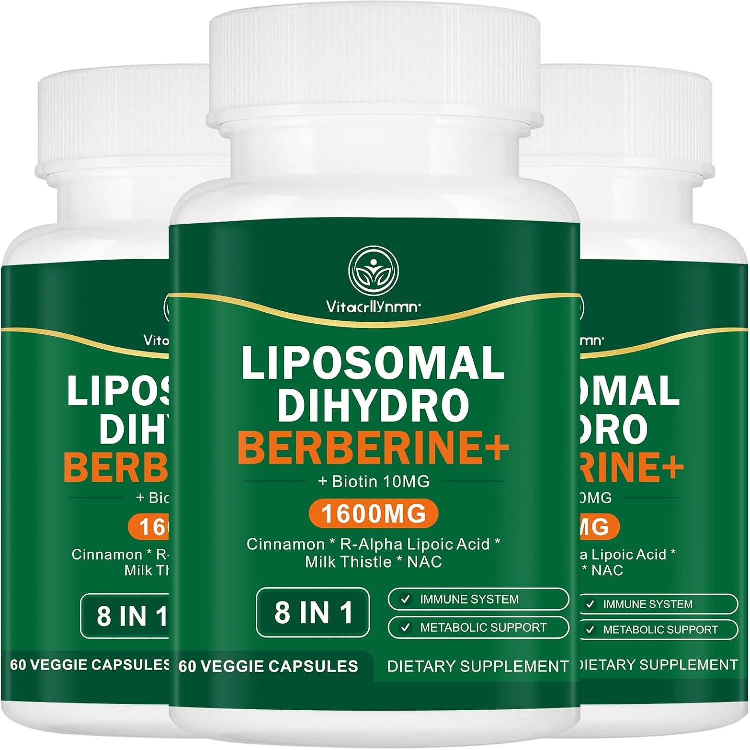 Dihydroberberine Supplement 1600MG Super Berberine and Dihydroberberine with Cinnamon 8 in 1 Supplement 180 Capsules