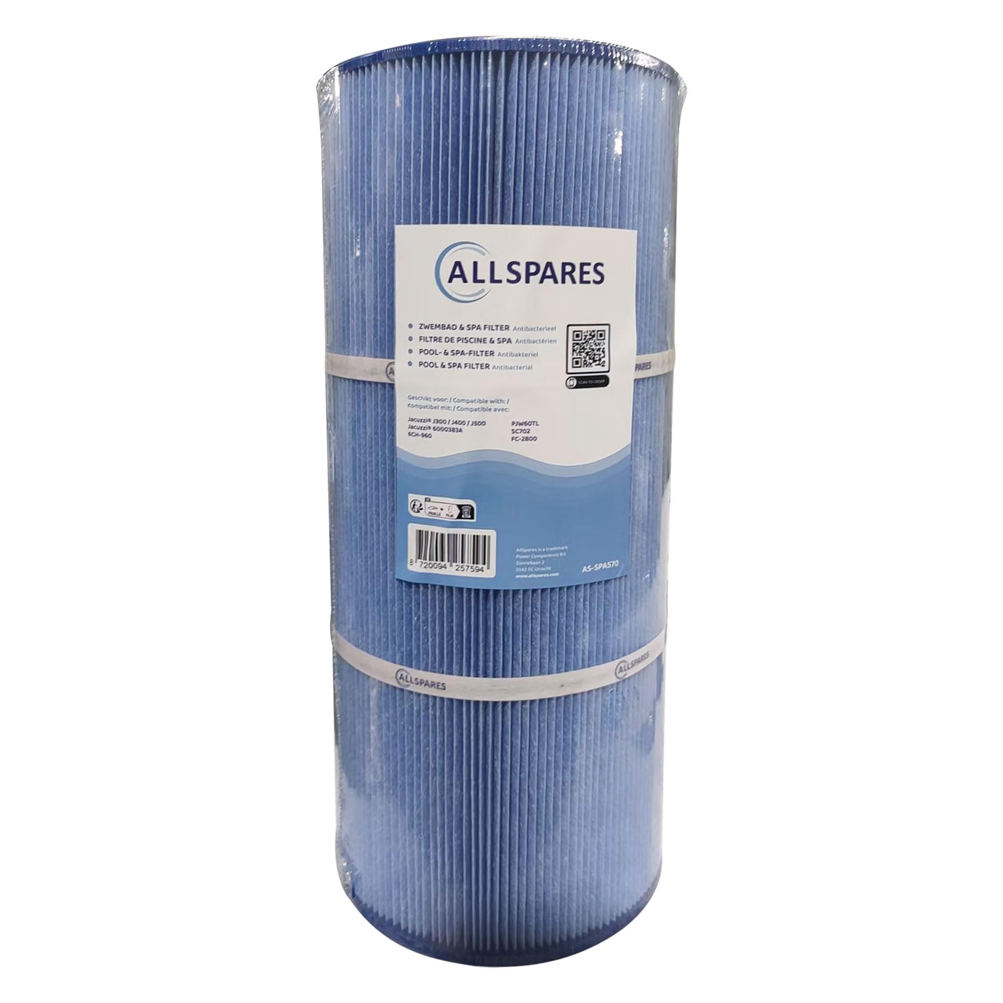 AllSpares Filtro dell'acqua per cartuccia filtrante Whirlpool/Spa, adatto per Jacuzzi serie J300 / J400 / J500 / 6000383A (antibatterico) (diametro 172 x 394 mm)