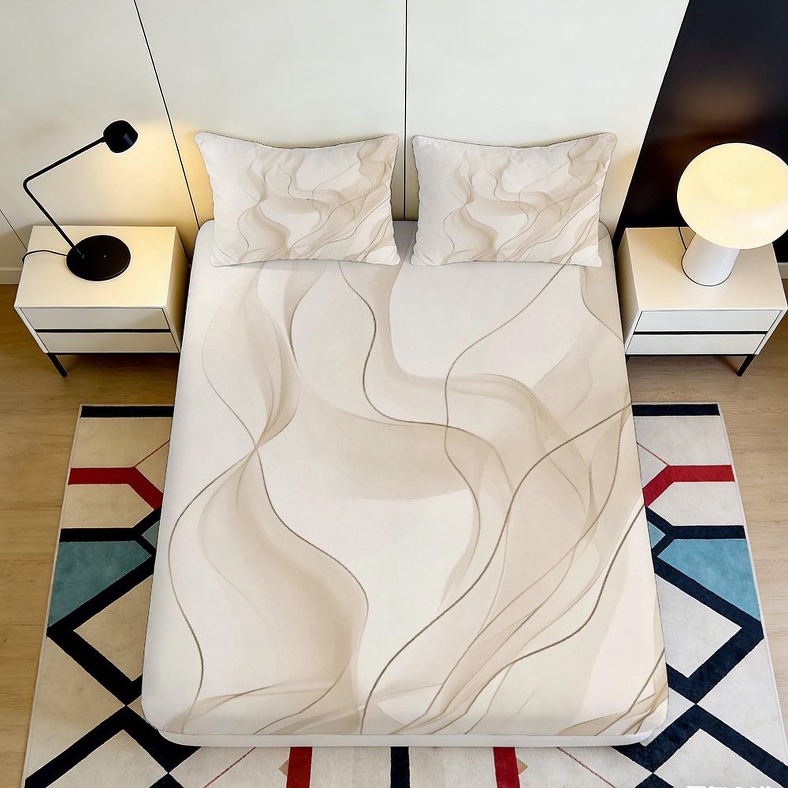 3D Printed Leaf Pattern Fitted Sheet Microfiber Non-Slip Deep Pocket Botanical Mattress Fitted Cover Washable Bedding for Home 160x200x25cm