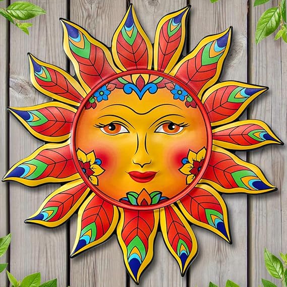 Metal Sun Flower Wall Decor,13inches Sun Wall Art Hanging Decoration for Indoor and Outdoor, Garden Farmhouse Yard Patio Fence Living Room Bedroom Decor