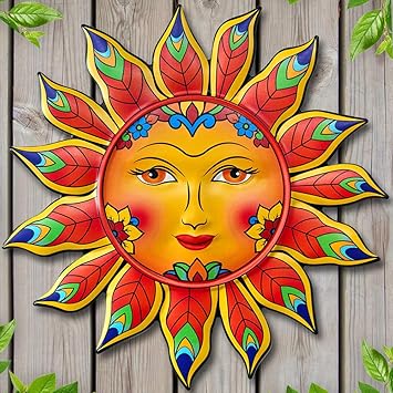 Metal Sun Flower Wall Decor,13inches Sun Wall Art Hanging Decoration for Indoor and Outdoor, Garden Farmhouse Yard Patio Fence Living Room Bedroom Decor