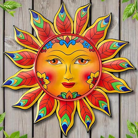 Metal Sun Flower Wall Decor,13inches Sun Wall Art Hanging Decoration for Indoor and Outdoor, Garden Farmhouse Yard Patio Fence Living Room Bedroom Decor
