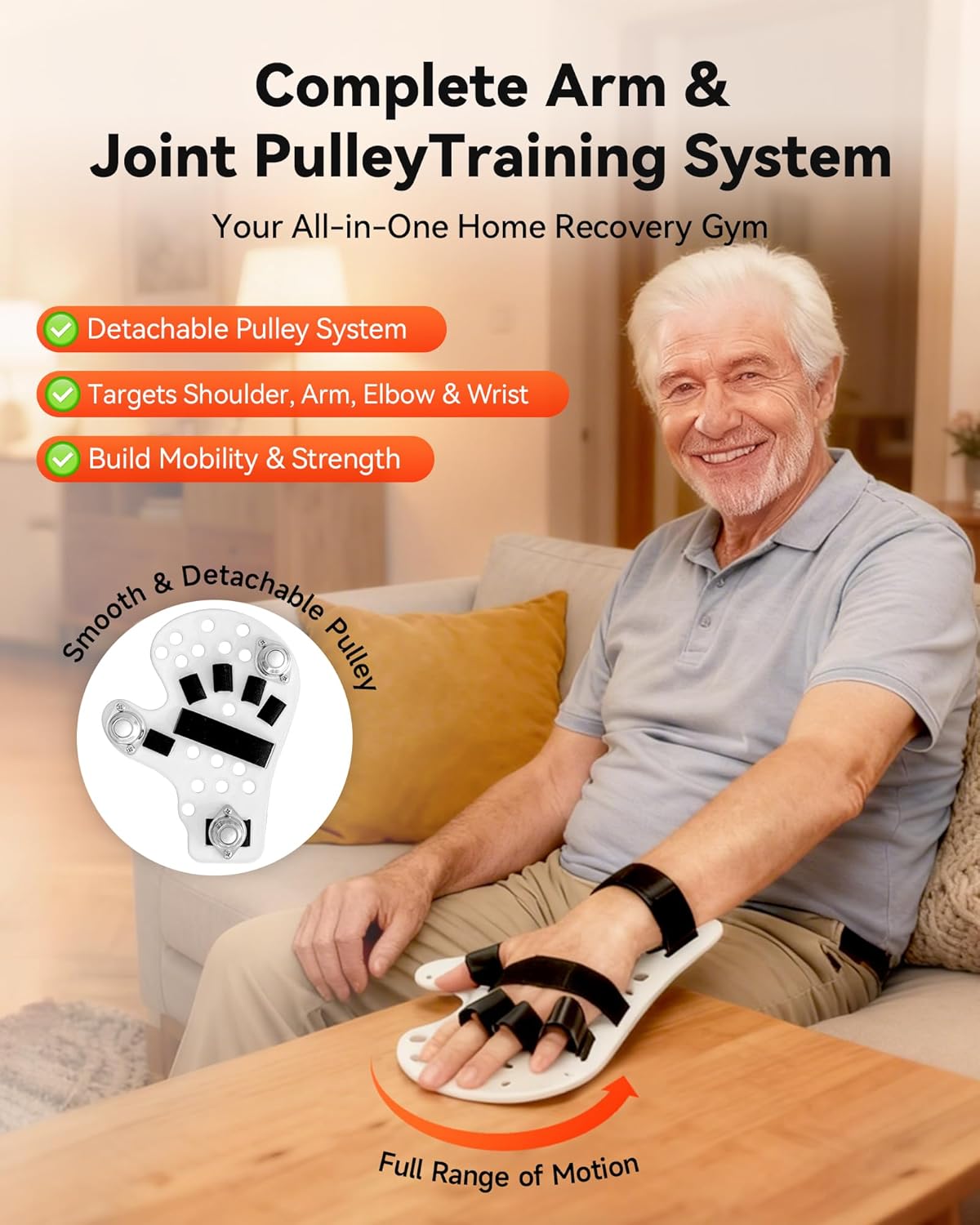 Stroke Hand Splint with Finger Separator & Pulley System | Adjustable Brace for Resting Support, Manage Finger Curling & Mobility Training of Shoulder, Elbow | Right Hand for Adults & Elderly