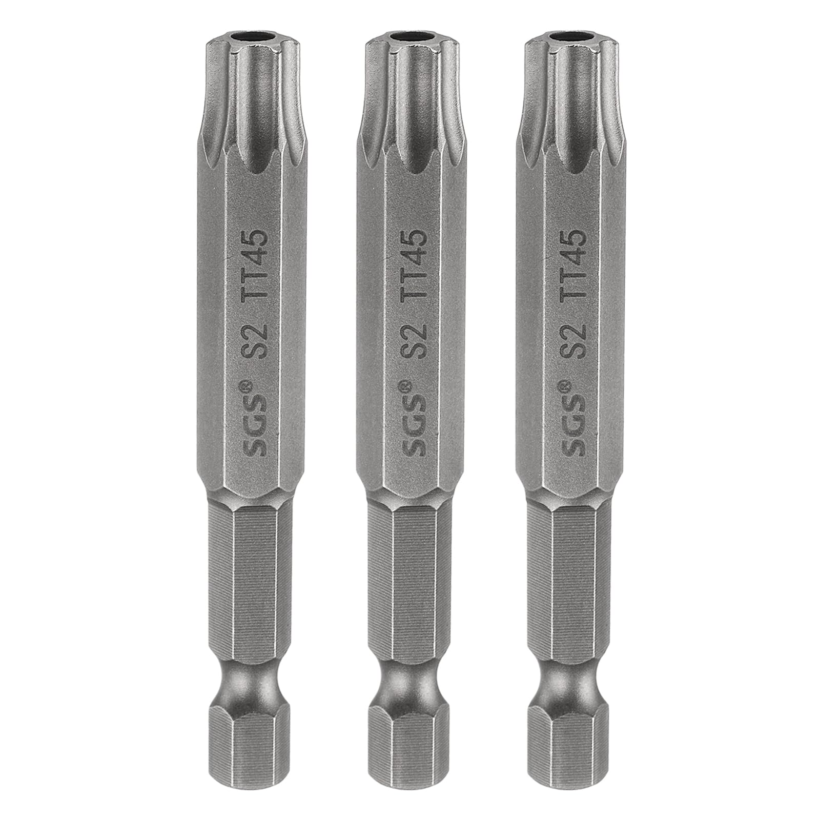 sourcing map 3pcs TT45 Security Torx Head Screwdriver Bit 2.56" (65mm) Long 1/4" Hex Shank Magnetic Tamper Proof 6 Point Star Screw Driver Drill Bits S2 Steel Hole Tip Industrial Power Tools