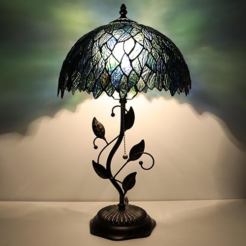 Miniatura 12 de Tiffany Lamp Pink Tulip Style Stained Glass Table Lamp Desk Bedside Reading Light 12X12X19 Inches with Metal Leaf Base Pink Tulip,Sea Blue Water