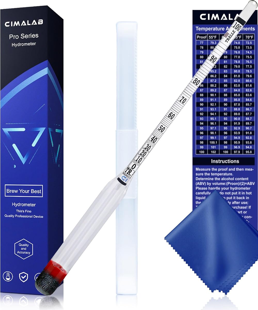 CIMALAB Hydrometer Alcohol Meter, Hydrometer Alcohol 0-200 Proof and Tralle Hydrometer, Alcohol Proof Tester for Liquor/Moonshine/Proofing Distilled/Spirits/Distilled Alcohol Proof