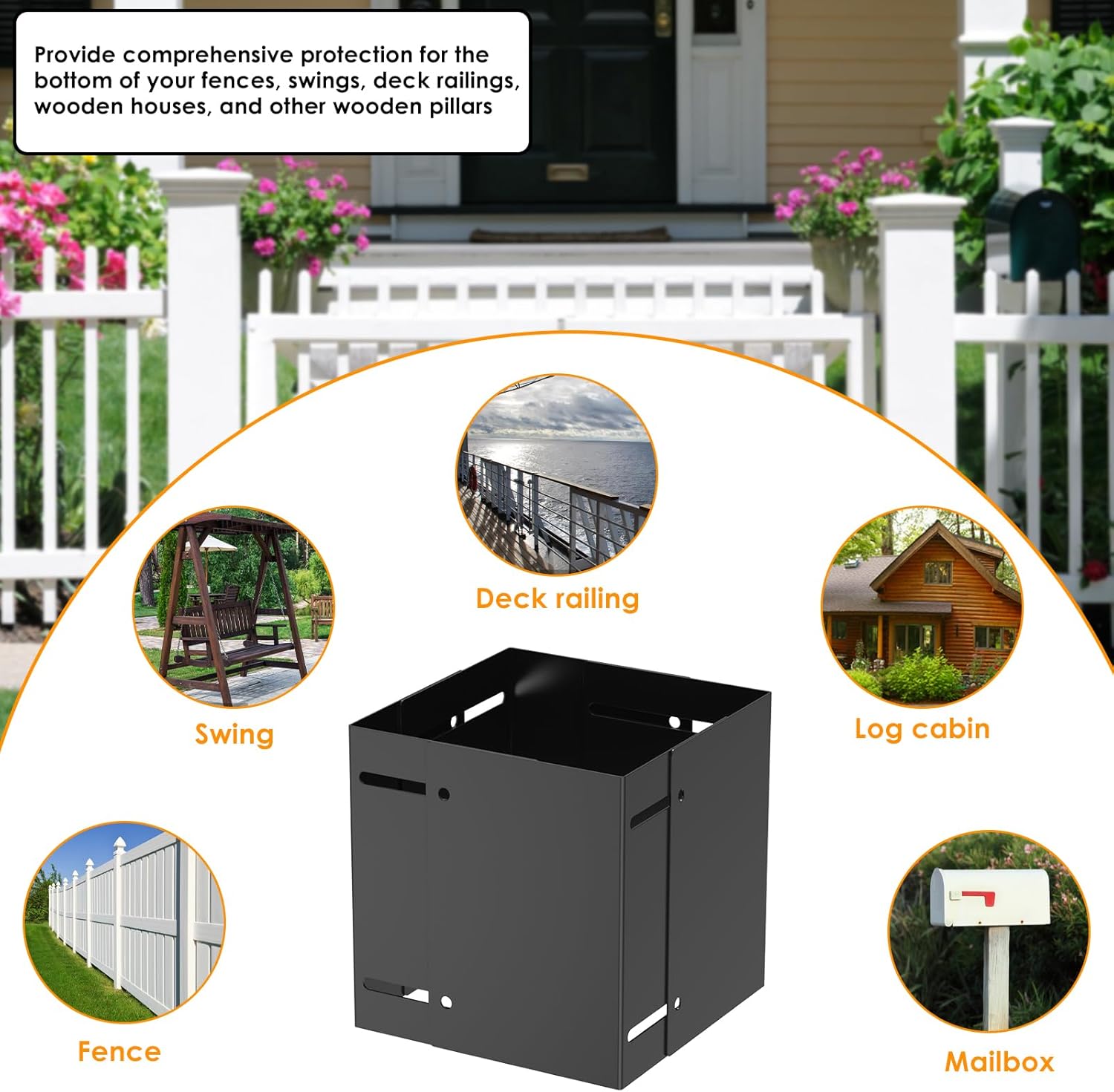 US Post Protector Rustproof Post Base Protectors Steel Adjustable Range 3.3-6 Inch Waterproof Fences Guard Bracket for Wood Mailbox Pergolas Gazebos Pavilion Deck Railing(2 Sets)