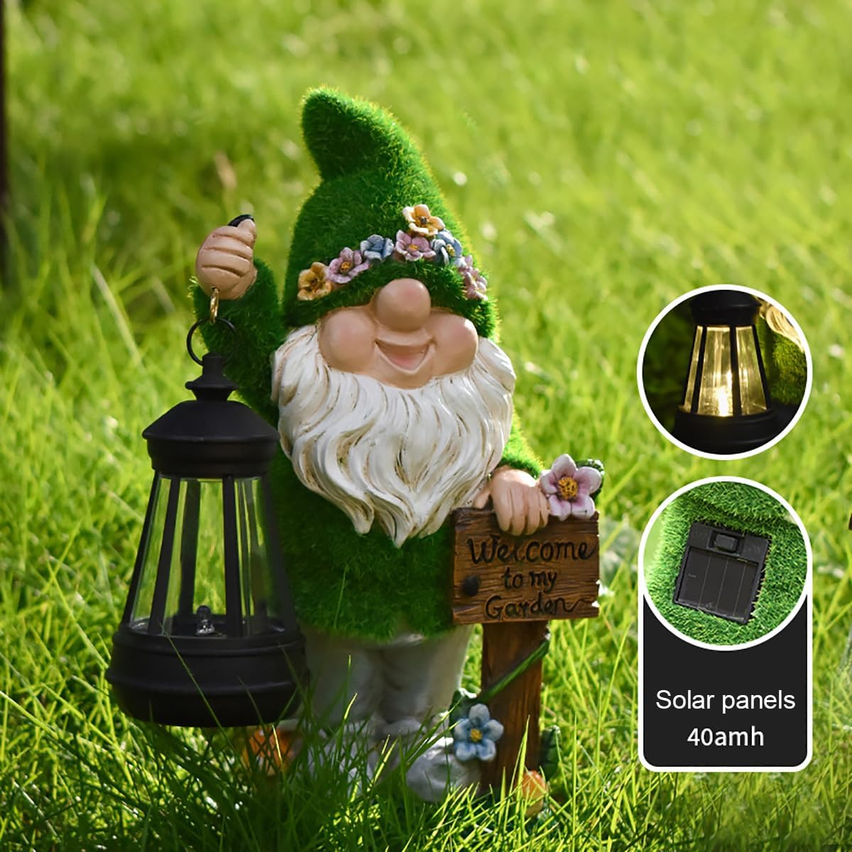 VINIUSIKI Solar Garden Gnome Statues with Lantern Light, Easter Outdoor Decorations for Porch Patio, Gifts for Women and Men, Decorative Resin Statue for Outdoor Patio Yard - Image 4