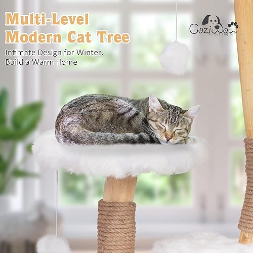 Miniatura 8 de Cloud - Árbol estético para gatos, rama de madera natural, torre de árbol para gatos con condominio grande, perchas suaves, postes rascadores para