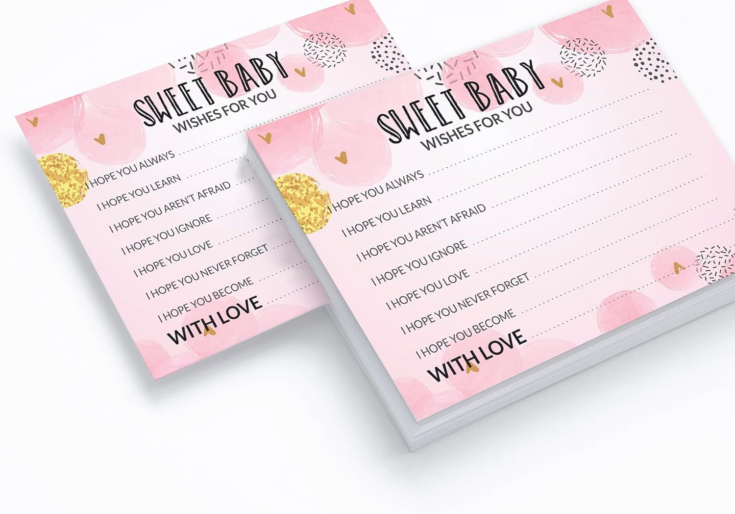 Wishes For Baby Cards For Baby Shower - Boy, Girl Baby Shower Party Collection, Pink Theme, Wishes For The Baby Cards, Activities Party Supplies - Pack Of 50