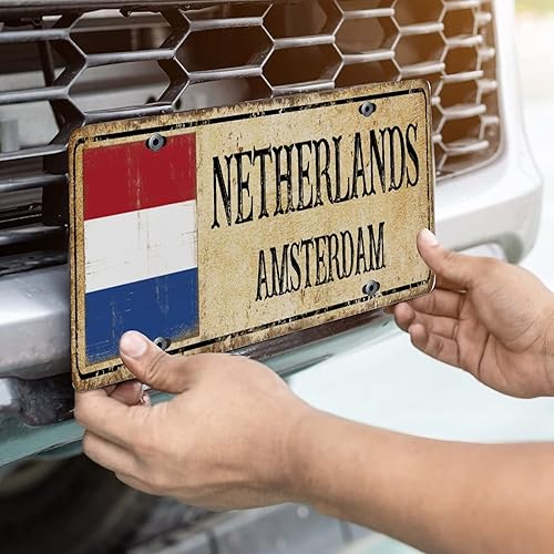 Miniatura 3 de Placa de matrícula de metal con bandera de los Países Bajos, bandera nacional de Ámsterdam, placa decorativa delantera para automóvil, 6 x 12