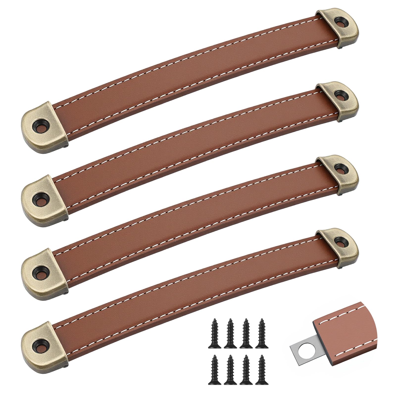 Elegaperma 4 Pcs Leather Handle,19 CM Leather Drawer Pull with 8 Pcs Screws