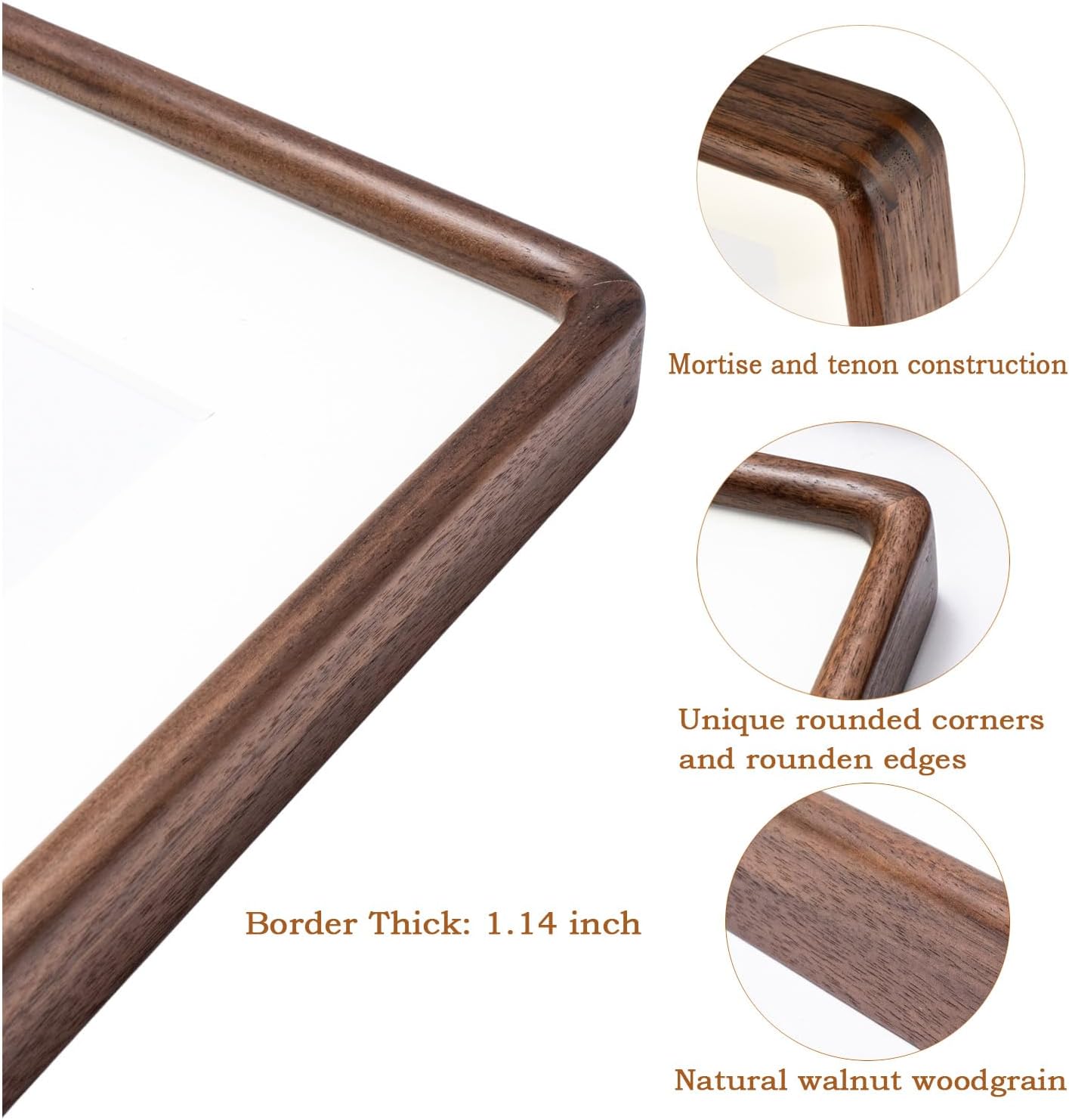 16x20 Frames Natural, Solid Walnut Wood 16 x 20 Picture Frame with Mat for 11 x 14 Image, Wall Gallery Mounting 20 x 16 Inch Large Poster Photo Frame - Image 4