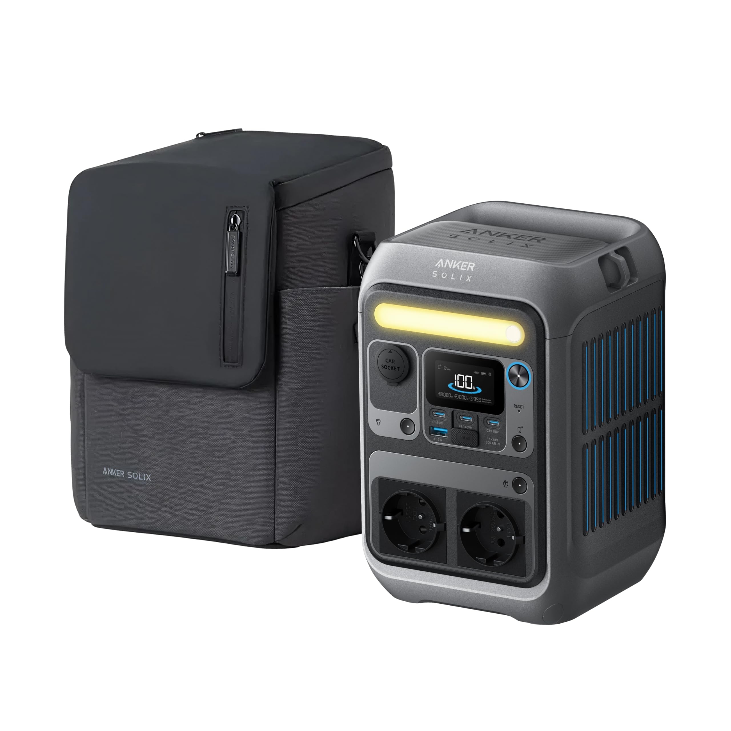 Anker SOLIX C300 Powerstation 288Wh LiFePO4 Akku, 300W (600W Spitze) Solargenerator mit Schutztasche, 140W Schnellladung, Mobile Powerstation für Camping, Reisen & Notfälle (Solarpanel optional)