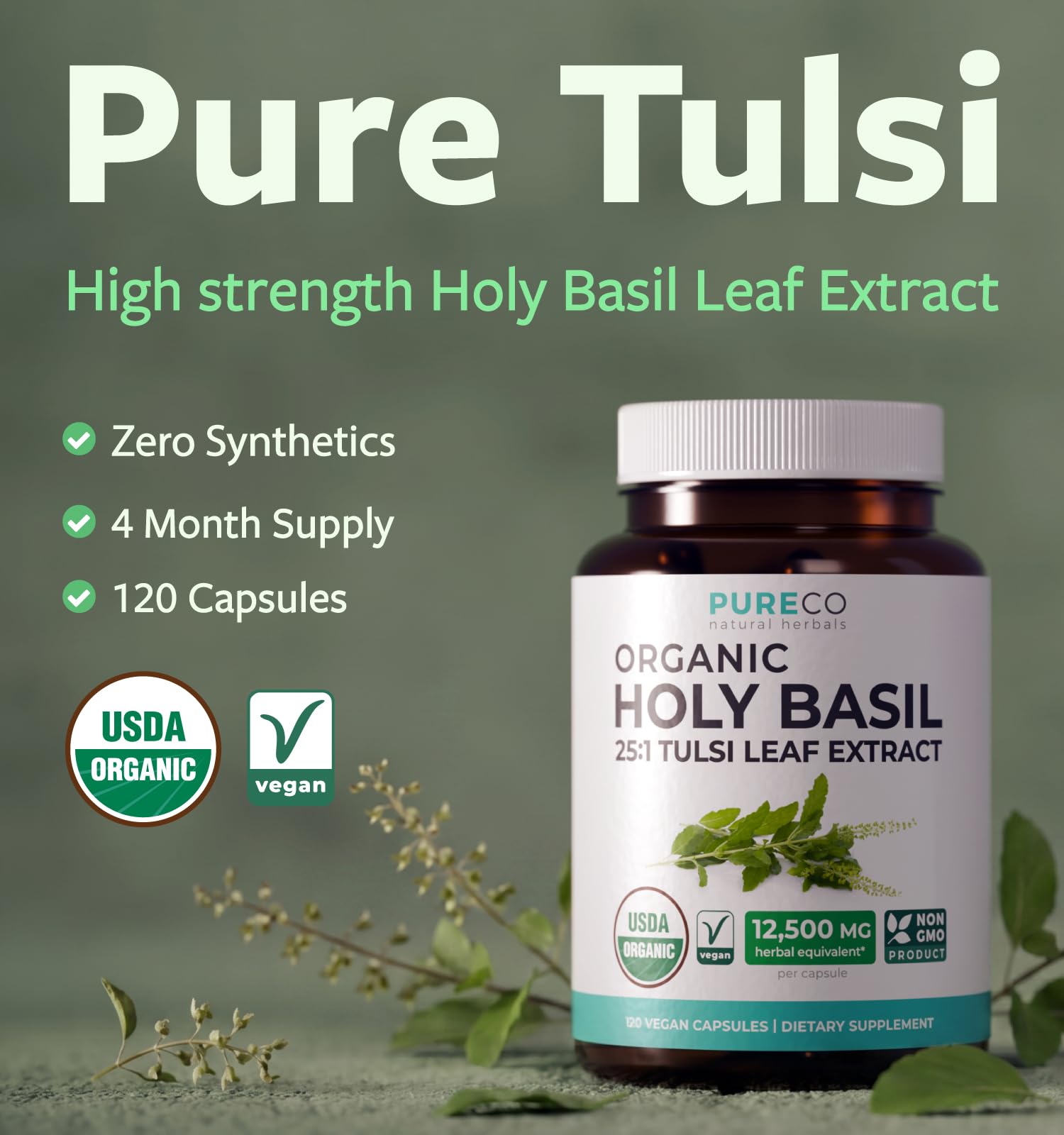 USDA Organic Holy Basil Supplement 500mg 25:1 Extract 1 Capsule Per Serving — Amazon image 2