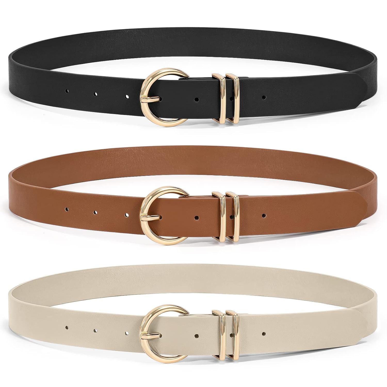 XZQTIVE Women's Leather Belts with Gold Buckle, 3-Pack - Image 2