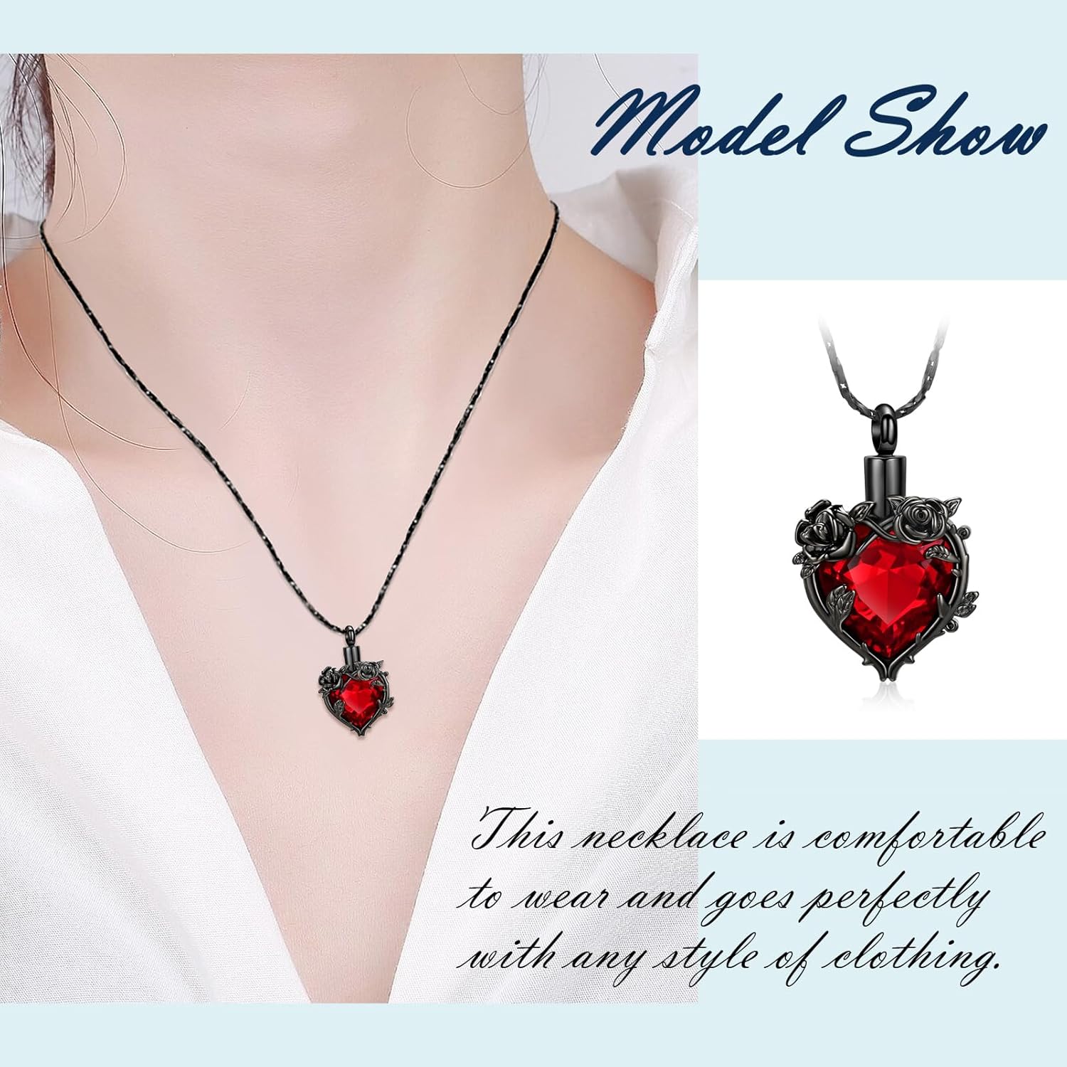 Cremation Urn Necklace for Ashes Cremation Jewelry Rose Flower with Heart Crystal Urn Pendant Keepsake Memorial Jewelry for Women Girls - Image 4