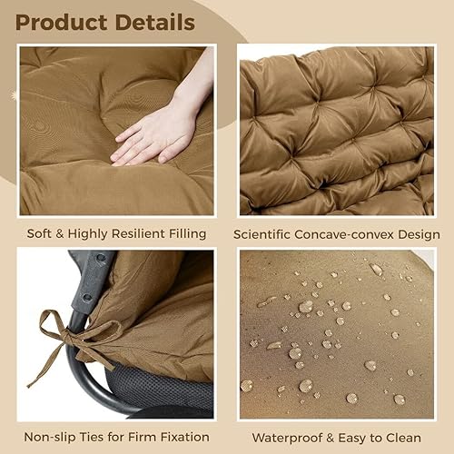 Miniatura 4 de OMISTAR Cojín de repuesto para columpio, cojín de banco exterior con respaldo, cojín de 2 a 3 plazas con 8 lazos para muebles de exterior, cojín de