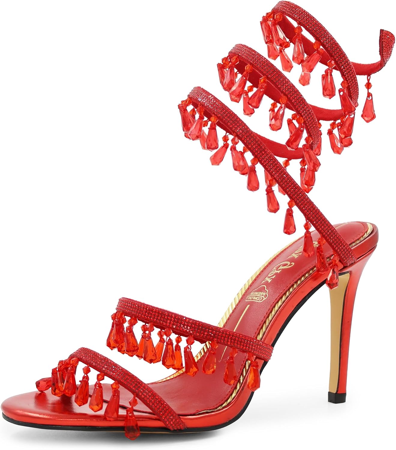 Rhinestone High Heels for Women Ankle Wrap Stiletto Sandals with Crystal Pendants Sexy Party Bridal Evening Sparkly Stiletto High Shoes