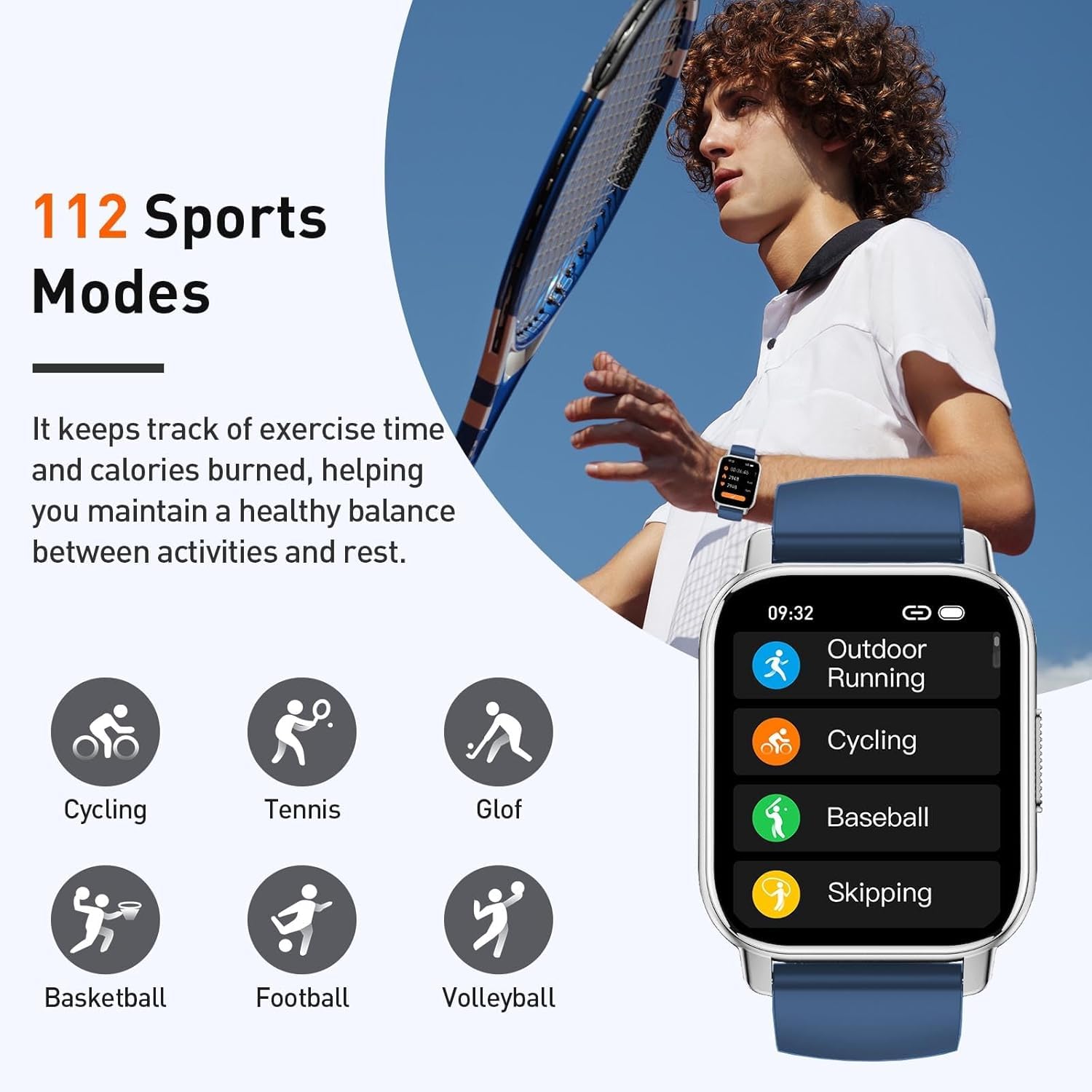 Smartwatch Uomo Donna Chiamate Bluetooth, Orologio Smart Watch con Display LCD 1.95", Monitoraggio Frequenza Cardiaca e SpO2, Impermeabil IP68 112 modalità Fitness, Fitness Tracker per Android iOS Blu